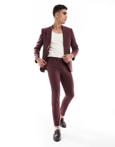 ASOS DESIGN four way stretch skinny suit in burgundy - view 1