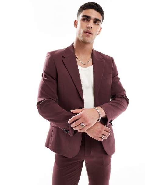 ASOS DESIGN four way stretch skinny suit jacket in burgundy - view 1