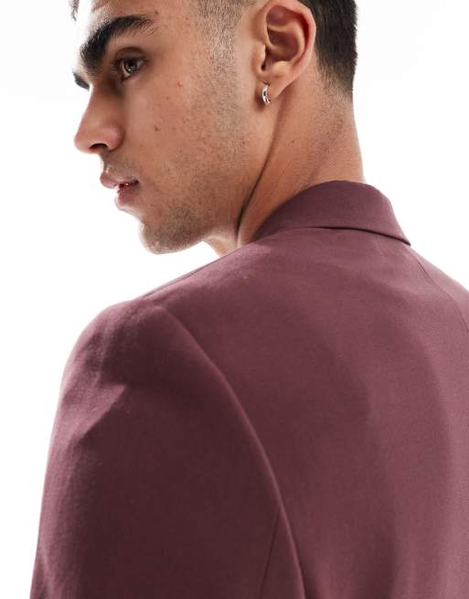 ASOS DESIGN four way stretch skinny suit jacket in burgundy