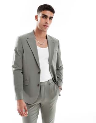 ASOS DESIGN four way stretch skinny suit jacket in sage green
