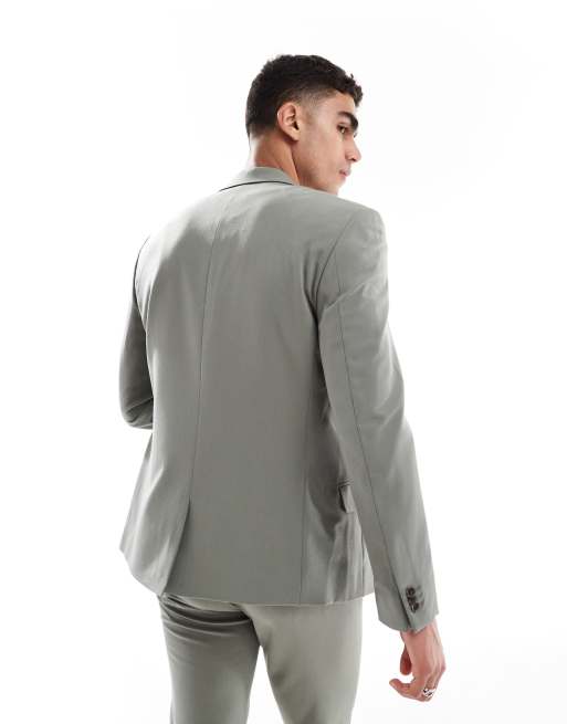 ASOS DESIGN four-way stretch skinny suit jacket in sage green, 3 of 5