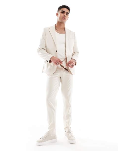 ASOS DESIGN four way stretch skinny suit jacket in stone - view 1