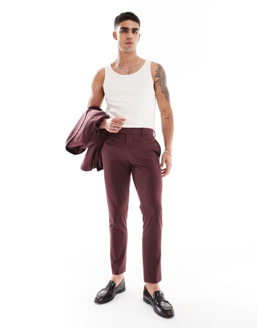 ASOS DESIGN four way stretch skinny suit pants in burgundy