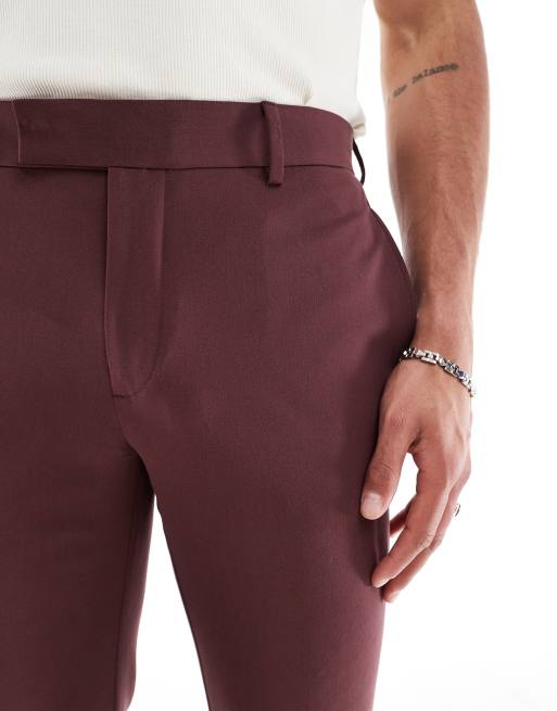 ASOS DESIGN four way stretch skinny suit pants in burgundy
