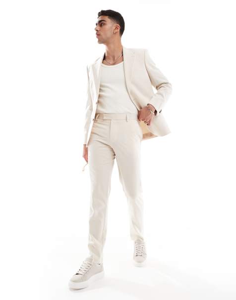 ASOS DESIGN four way stretch skinny suit trousers in stone