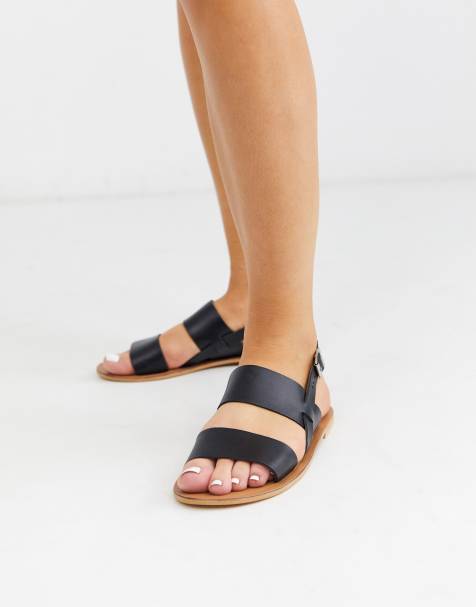 ASOS DESIGN Foxglove leather flat sandals in black - view 1