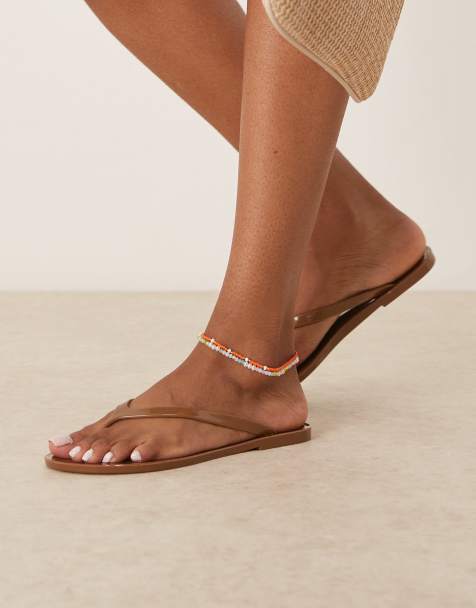 ASOS DESIGN Foxon jelly flip flop in toffee brown - view 1
