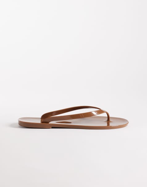 ASOS DESIGN Foxton jelly flip flops in chocolate - view 1