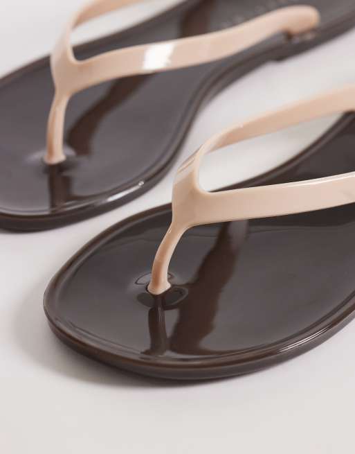 ASOS DESIGN - Foxton - Jelly teenslippers in chocoladebruin en beigeroze, 3 van 4