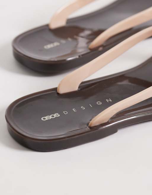 ASOS DESIGN - Foxton - Jelly teenslippers in chocoladebruin en beigeroze, 4 van 4
