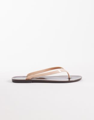 ASOS DESIGN - Foxton - Jelly-Zehenstegsandalen in Schokobraun und Zartrosa-Brown