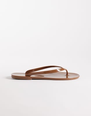 ASOS DESIGN - Foxton - Jelly-Zehenstegsandalen in Schokobraun-Brown