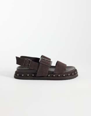 Fraction - Hochwertige Wildleder-Sandalen in Schokobraun mit Nietenbesatz und Fußbett-Brown Brown 36