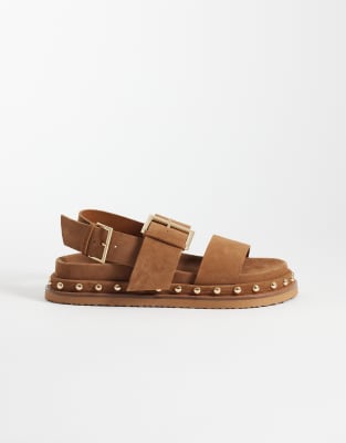Fraction - Sandales cloutées en daim de qualité supérieure avec semelle intérieure moulée - Fauve-Multicolore 38