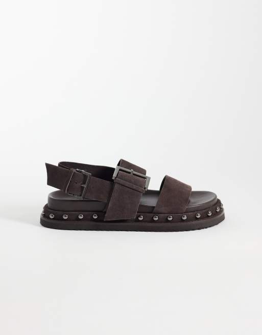 ASOS DESIGN - Fraction - Sandali con plantare premium in camoscio color cioccolato con borchie, 1 di 4