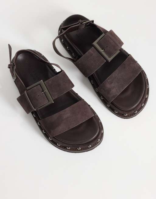 ASOS DESIGN - Fraction - Sandali con plantare premium in camoscio color cioccolato con borchie, 2 di 4
