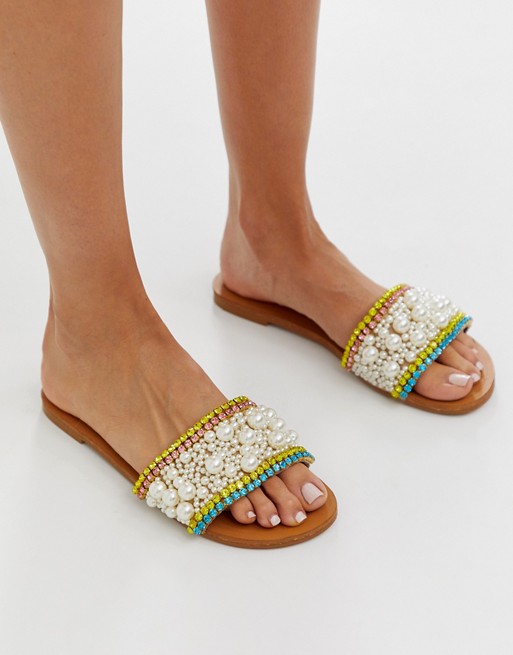 ASOS DESIGN Fragment embellished flat sandals
