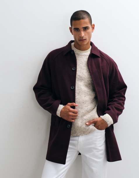 ASOS DESIGN frakke i burgundy med uldlook - view 1
