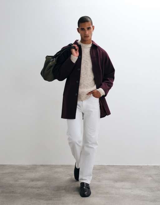 ASOS DESIGN frakke i burgundy med uldlook, 2 af 5