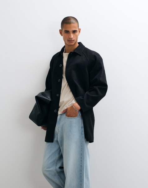 ASOS DESIGN frakke i sort med uldlook - view 1