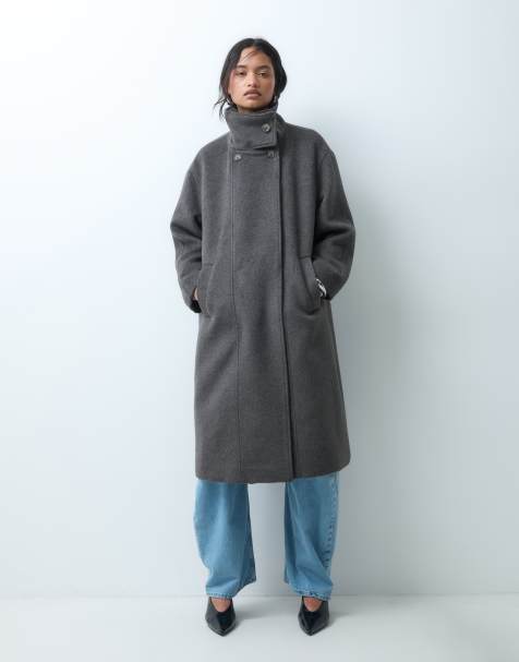 ASOS DESIGN frakke med ståkrave i uld i gråbrun - view 1