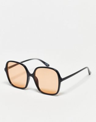 ASOS DESIGN frame 70s sunglasses in black with orange lens