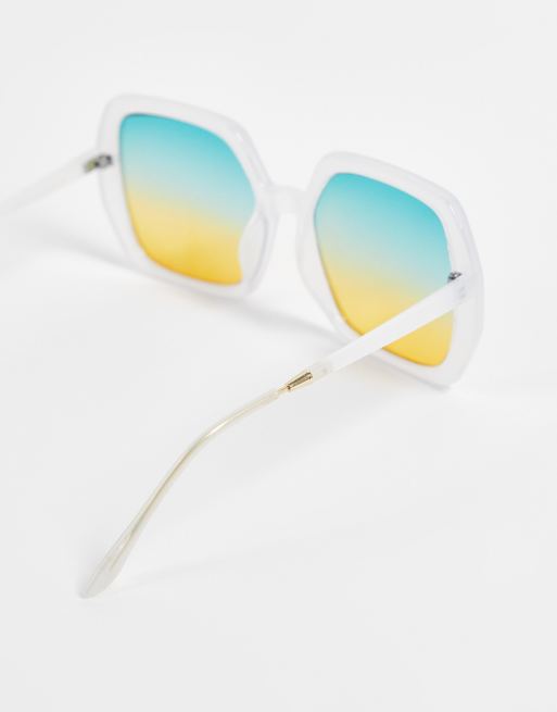 ASOS DESIGN frame 70s sunglasses in white with ocean lens  - WHITE, 4 of 4