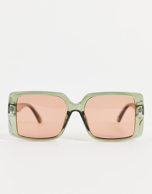 ASOS DESIGN frame 70s sunglasses with orange lens in green  - MGREEN, 3 of 4