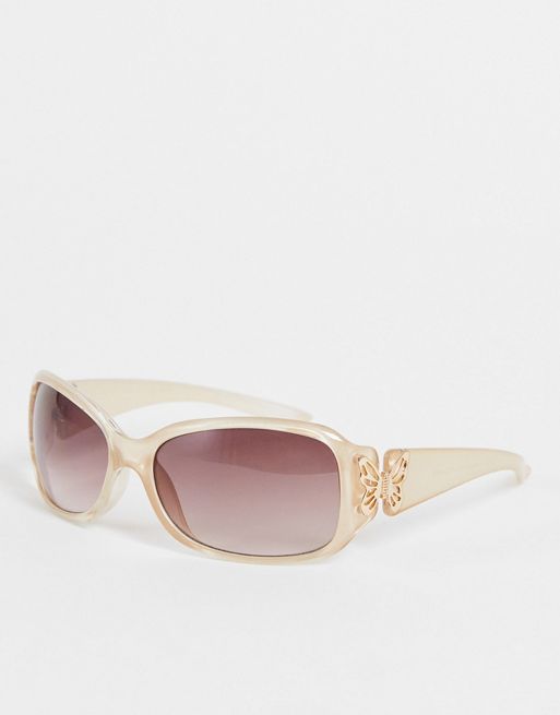Asos Design Frame 90s Sunglasses In Pearlised Finish With Temple Detail 