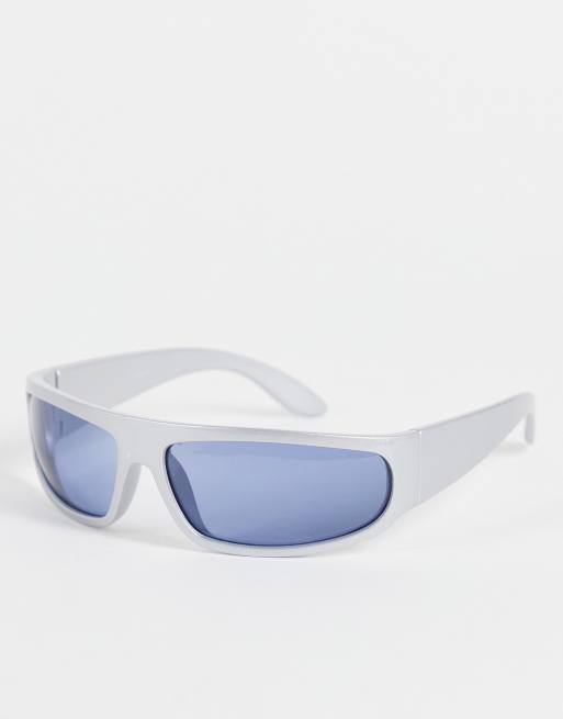 Asos Design Frame 90s Wrap Sunglasses In Silver Asos 