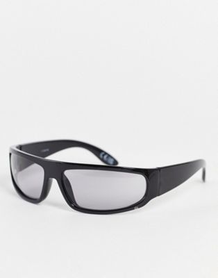 ASOS DESIGN frame 90s wrap visor sunglasses in black