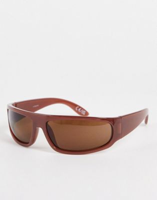 ASOS DESIGN frame 90s wrap visor sunglasses in tonal brown