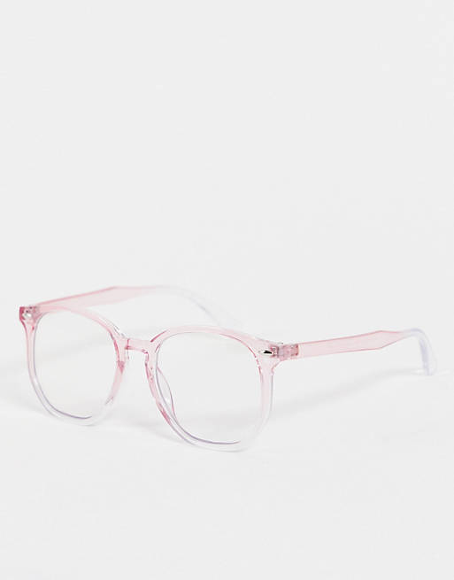 ASOS DESIGN frame blue light clear lens glasses in pink crystal fade  - LPINK