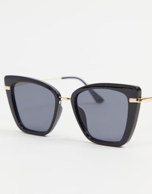 Asos Design Frame Cat Eye Sunglasses With Metal Nose Bridge And Temple In Black Black Asos 6114