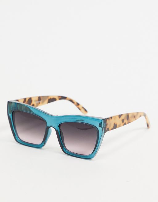 Asos Design Frame Chunky Cat Eye Sunglasses In Crystal Blue Mblue Asos 