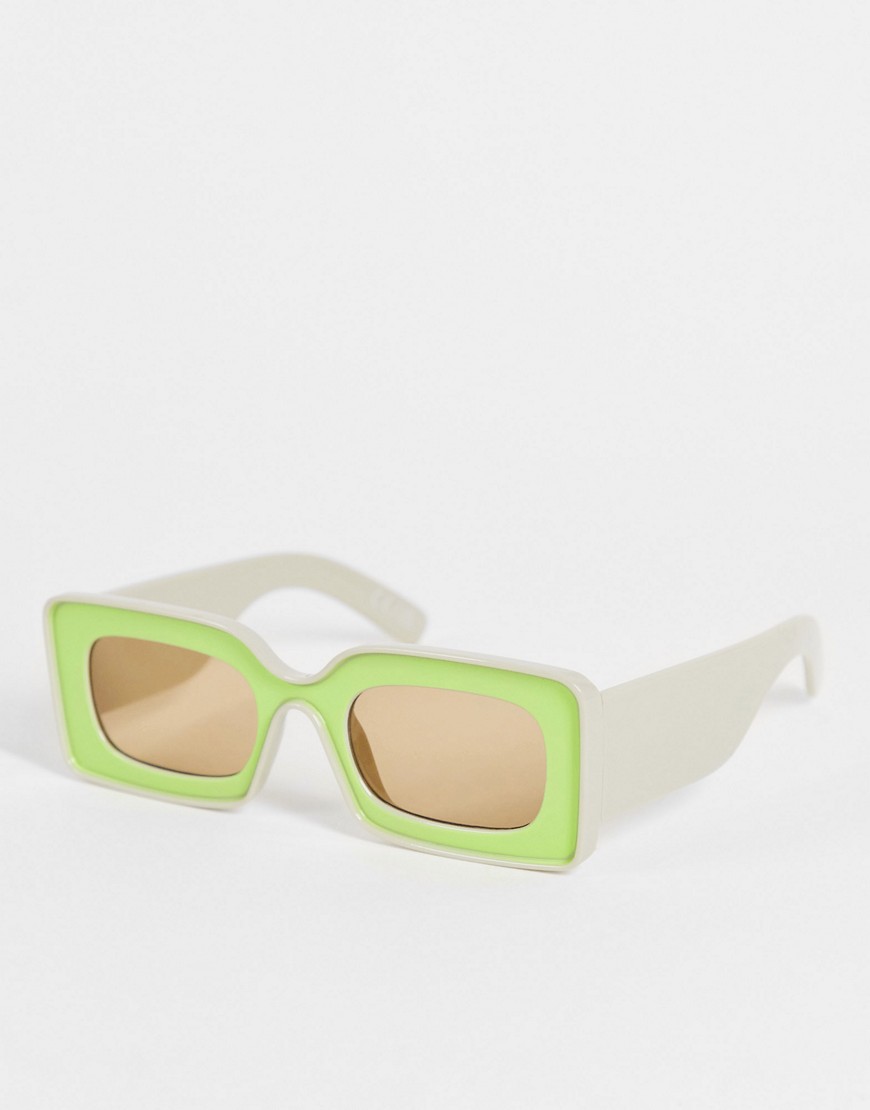 Asos Design Frame Chunky Square Sunglasses With Colour Block Bevel - Multi