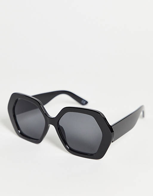 ASOS DESIGN frame hexagon oversized 70s sunglasses in black - BLACK