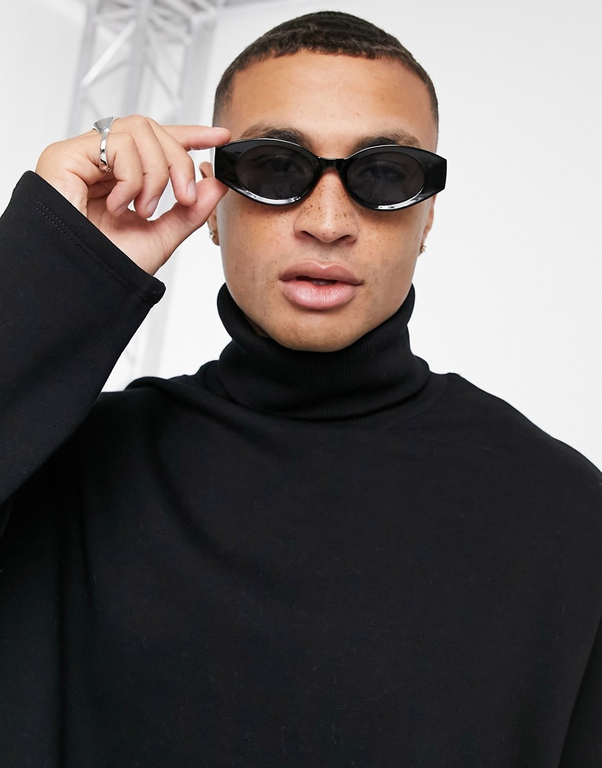 ASOS DESIGN frame mid oval sunglasses with smoke lens in black