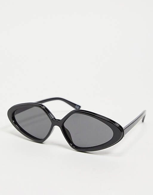 ASOS DESIGN frame oval cat eye sunglasses in shiny black - BLACK