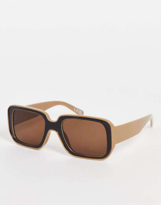 Asos Design Frame Oversized 70s Bevelled Retro Sunglasses Multi Asos