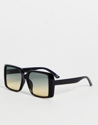 ASOS  DESIGN frame oversized 70s sunglasses in black with ocean lens  - BLACK - ASOS Price Checker