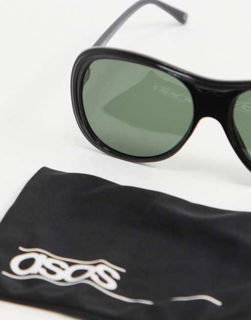 ASOS DESIGN frame oversized plastic aviator sunglasses in black - BLACK, 4 of 4