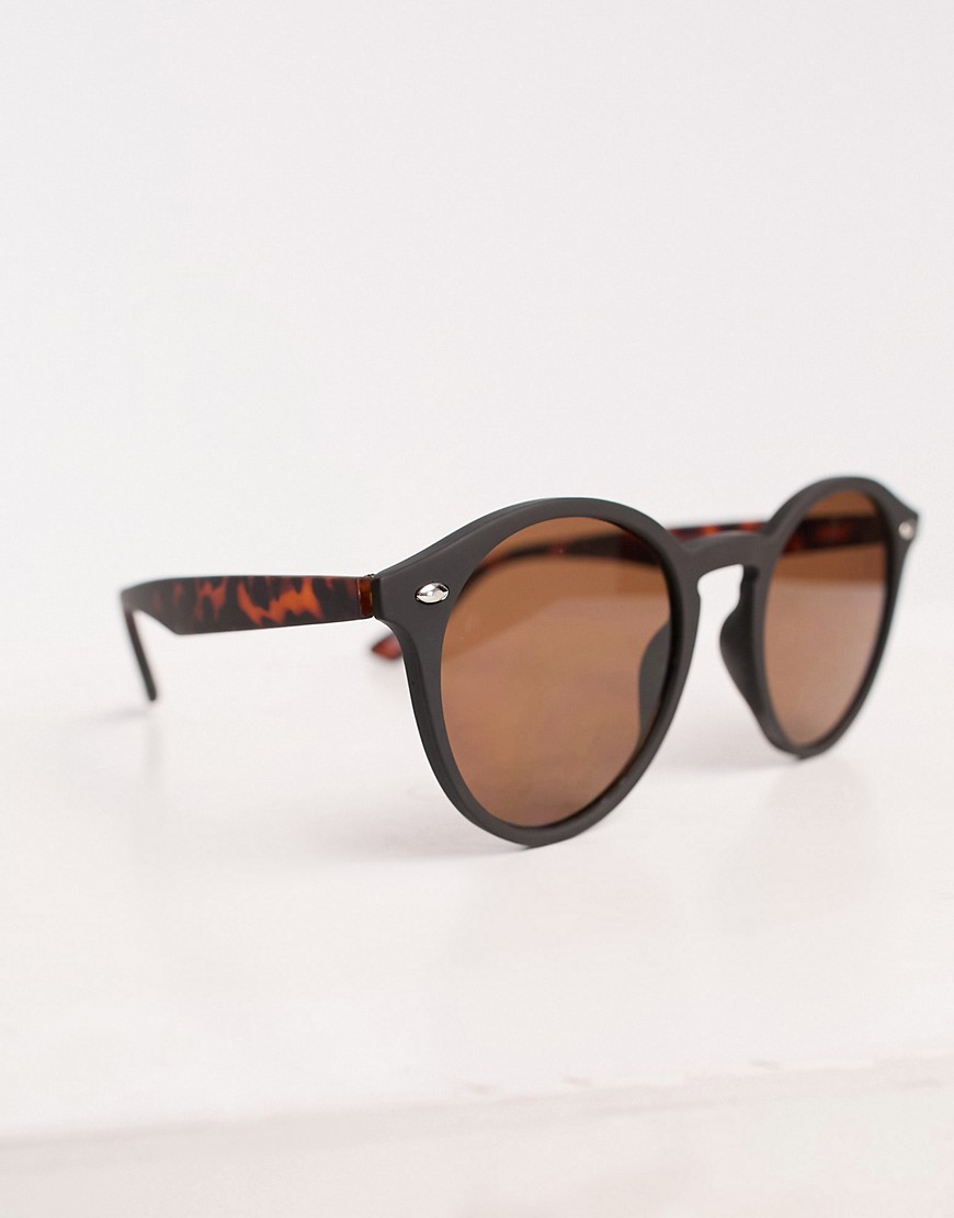 ASOS DESIGN frame round sunglasses in black with tortoiseshell detail