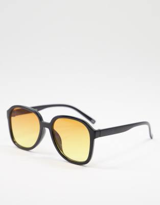 Asos Design Frame Round Sunglasses With Orange Lens Orange Asos 