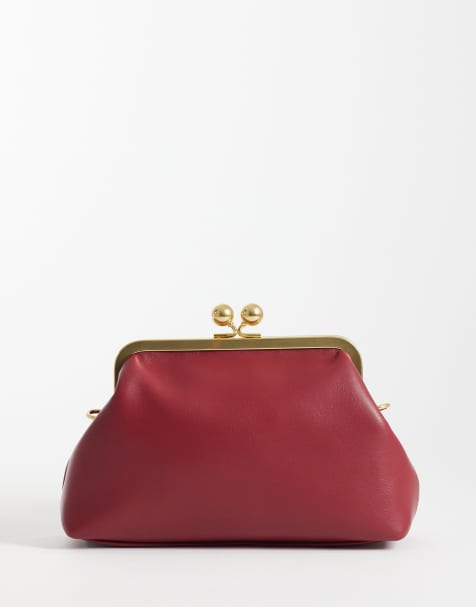 ASOS DESIGN frame shoulder pouch bag with detachable strap in burgundy - view 1