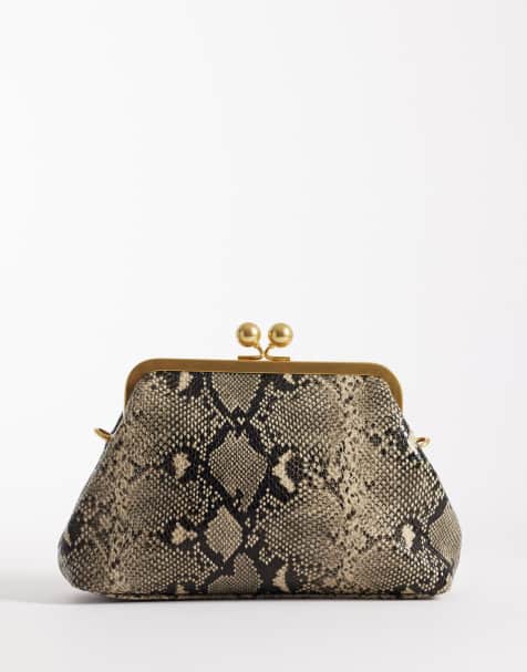 ASOS DESIGN frame shoulder pouch purse with detachable strap in tonal snake - view 1