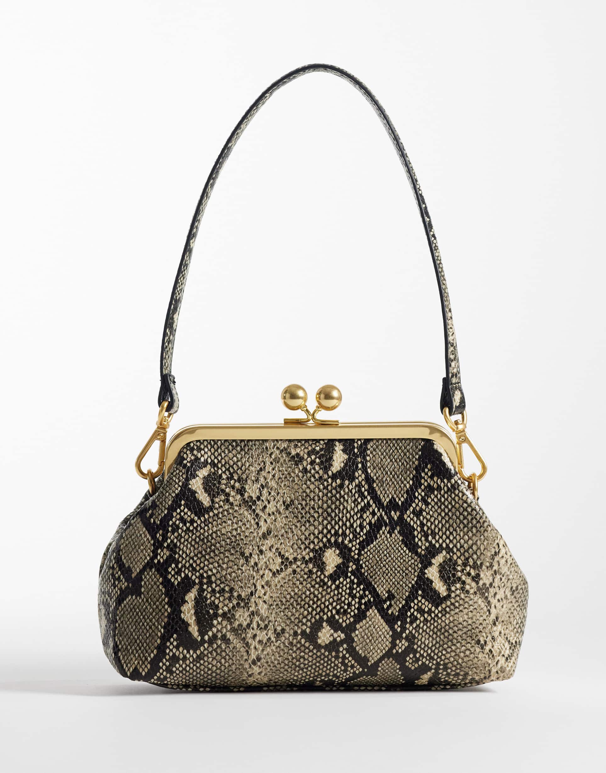 asos design frame shoulder pouch purse with detachable strap in tonal snake