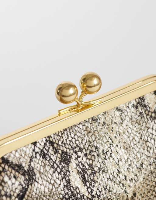 ASOS DESIGN frame shoulder pouch purse with detachable strap in tonal snake, 3 of 4