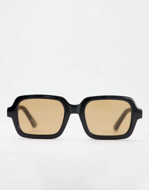 ASOS DESIGN frame square sunglasses in black with brown lens