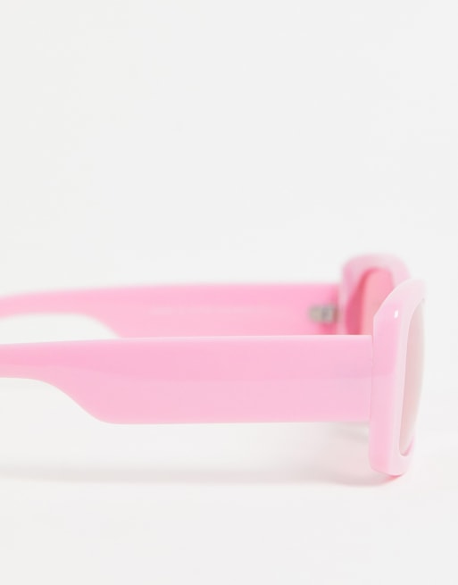 ASOS DESIGN frame wrap mid square sunglasses in hot pink  - BPINK, 3 of 4